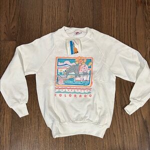 NWT Vtg Anvil White Crewneck Colorado horse Puffy paint 80s 90s sweatshirt M
